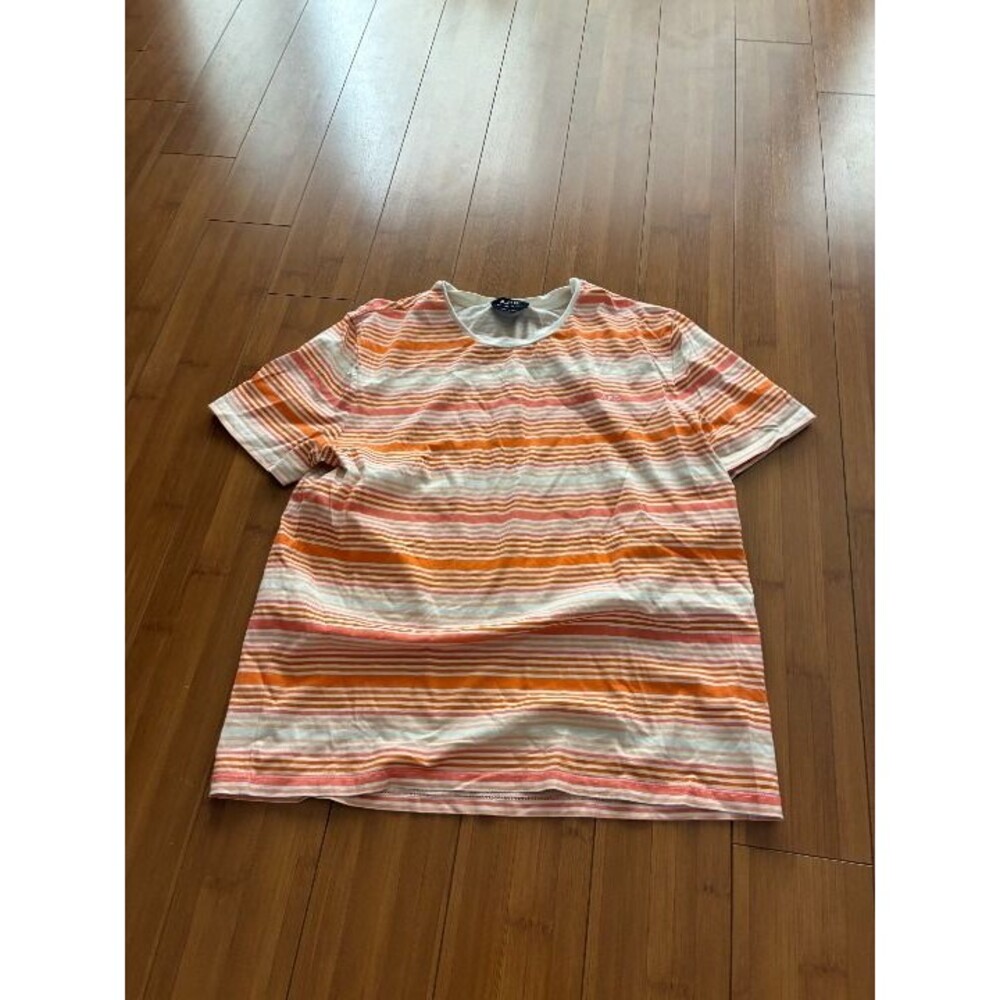 APC Paris Women's striped t-shirt, short sleeve, crew neck orange Large